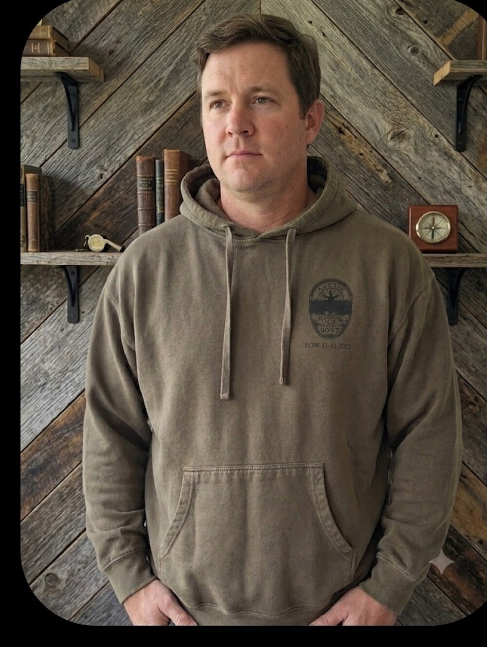 Men's Olive Green Pullover Hoodie with Chest Emblem